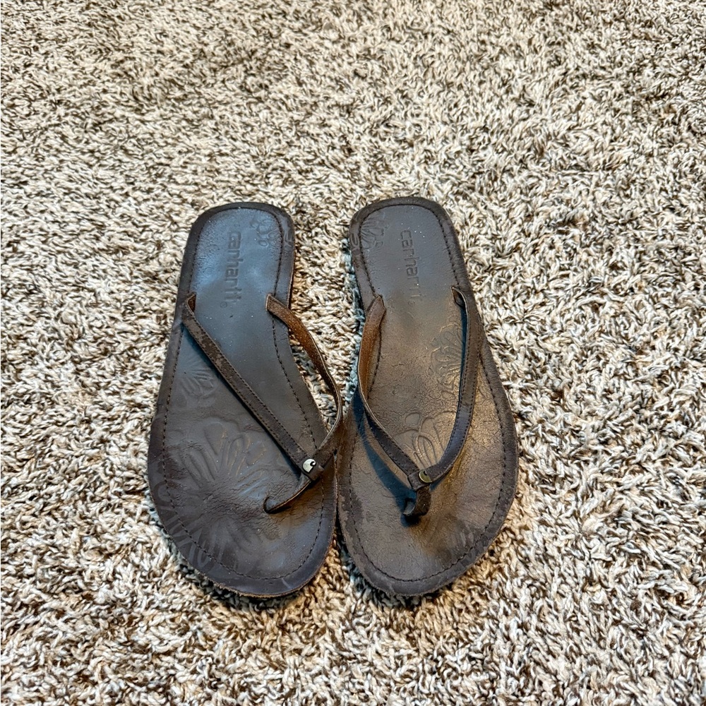 Carhartt Leather Flip Flops Women’s Dark Brown